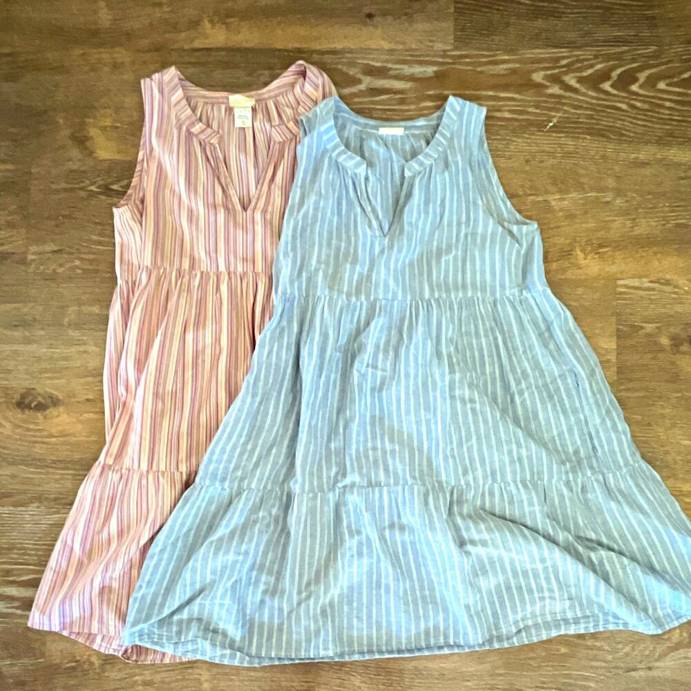 Natural Life Womens bundle Striped V-Neck Tiered Knee Length Dress Sleeveless S